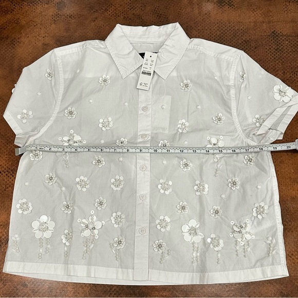 NEW J. CREW Collection embellished button-up shirt White Tonal Floral Size 2 - Picture 7 of 9